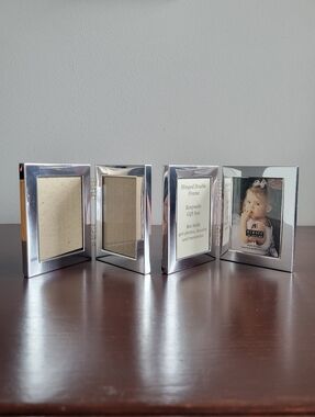 Burnes Of Boston Y2K Silver Hinged Double Picture Frames, 2.5" x 3.5" - Set of 2